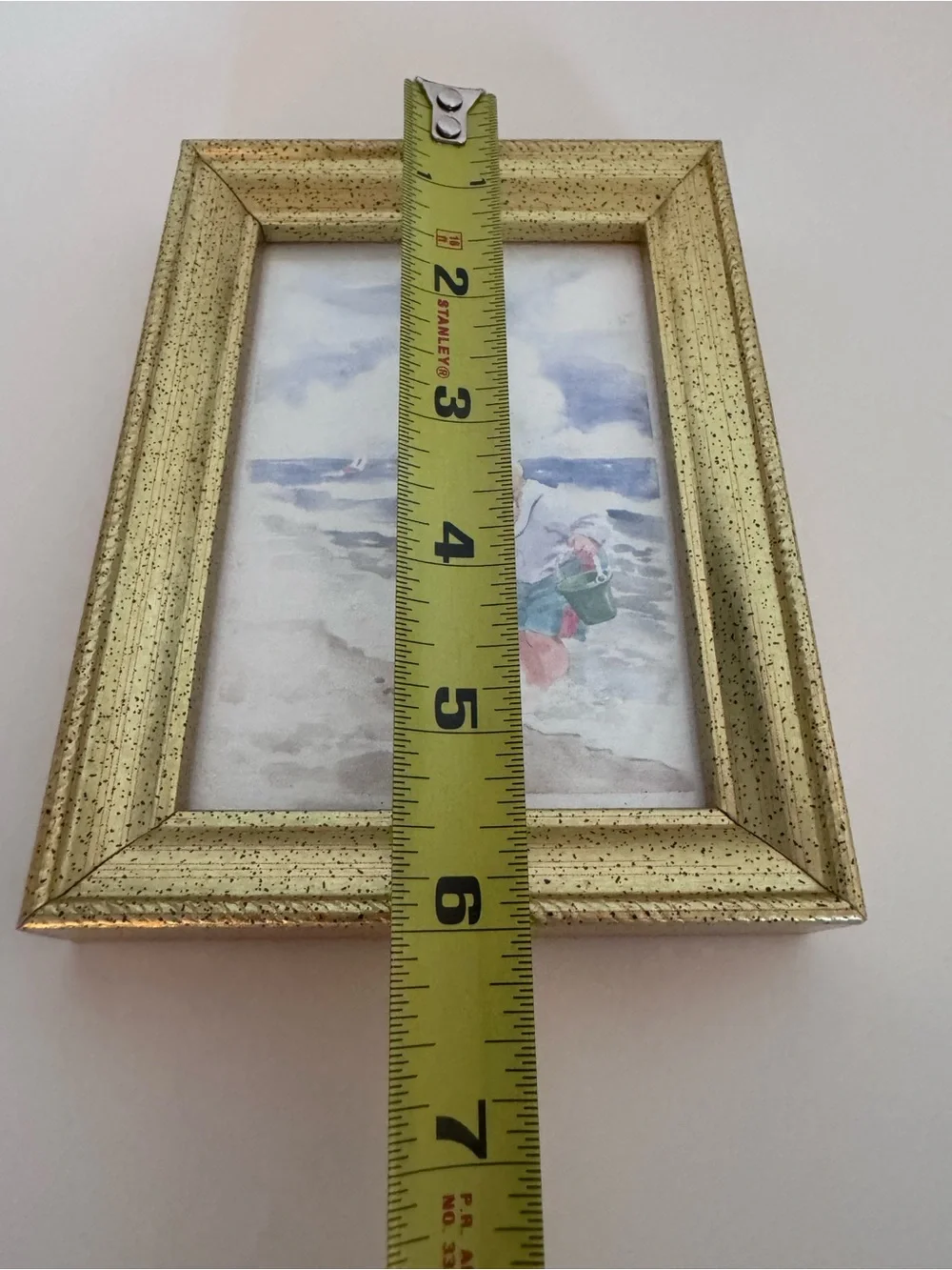 Vintage Miniature Watercolor Beach Boy Gold Frame Grandmillennial Coastal Art